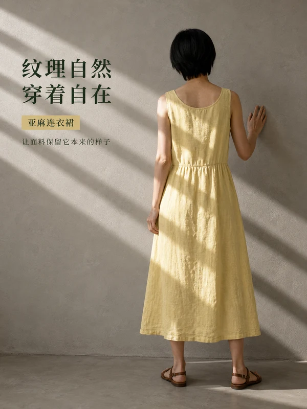 Yellow linen dress back-view textile design poster