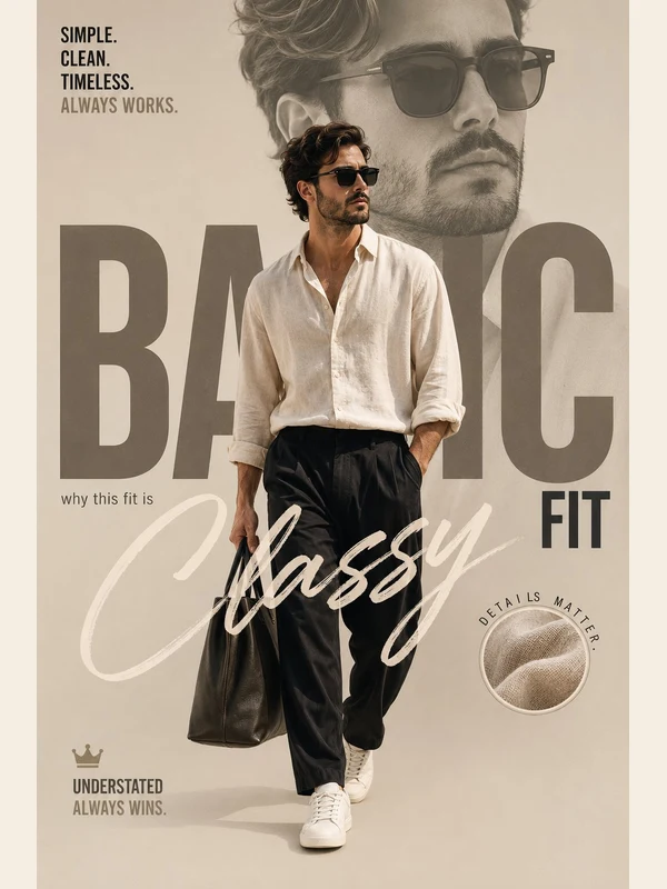 Adult male cream-shirt fashion typography poster