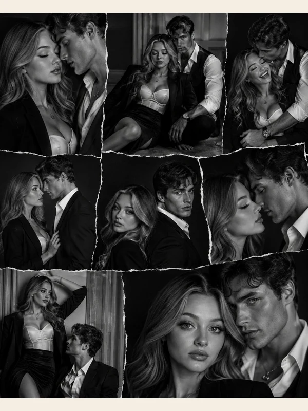 Black and white collage of a clothed adult couple